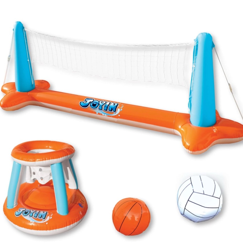 {NWT} Inflatable Pool Float Set Volleyball Net & Basketball Hoops - Picture 4 of 4